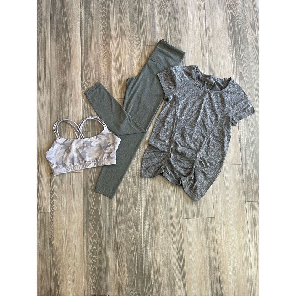 Athleta green leggings and athletic top workout bundle Size small